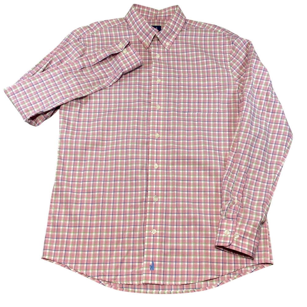 johnnie-O Mens Dolly Plaid Button Down Shirt Pink Green Medium